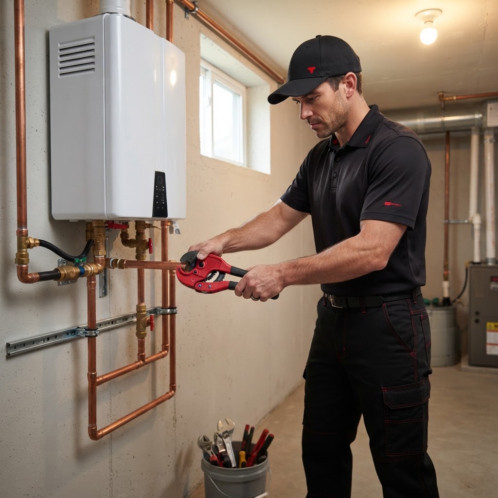 Professional water heater installation in a Melrose home performed by a qualified technician.